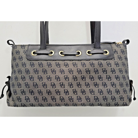 Dooney & Bourke Designer Black Gray Logo Leather Canvas Handbag Purse Bag Women - Picture 4 of 14